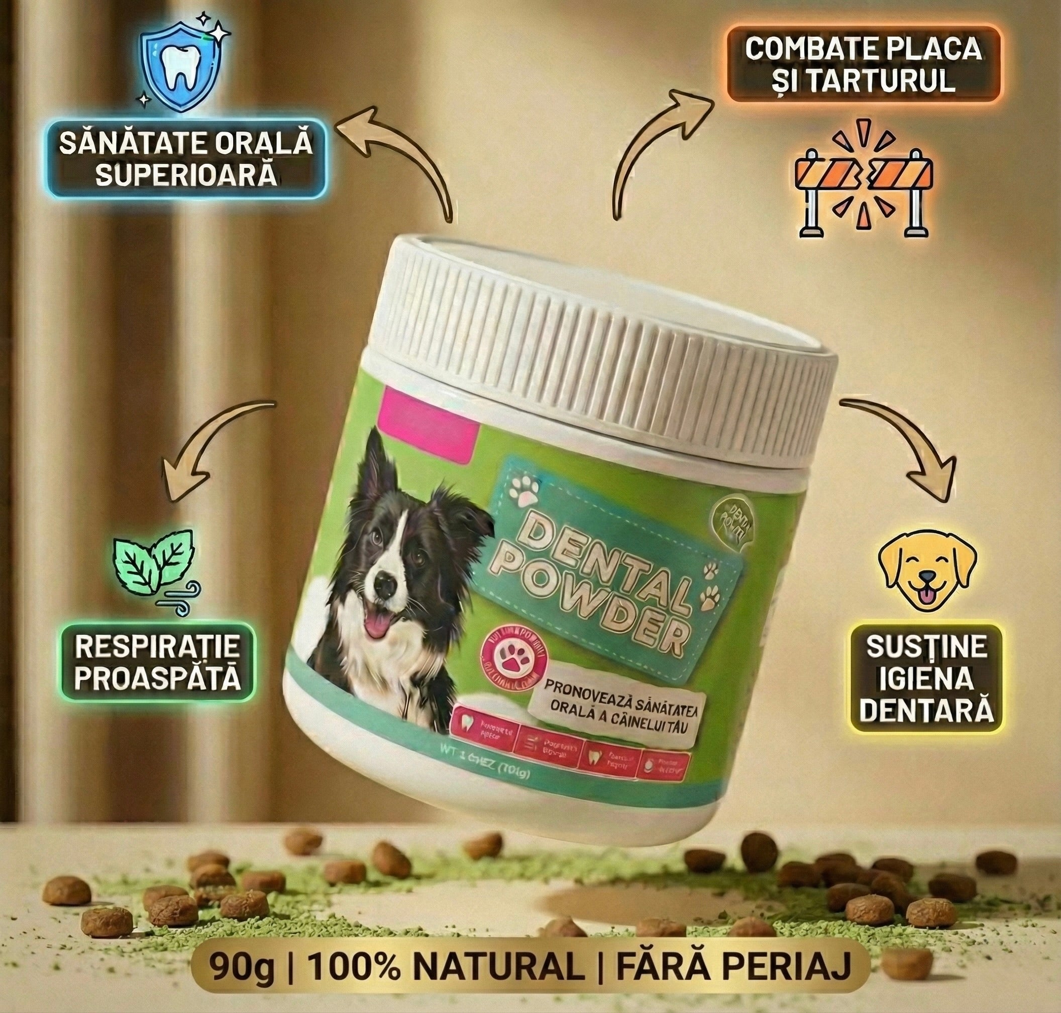 Pudră Dentară Câini Anti-Tartru cu Alge Marine și Probiotice