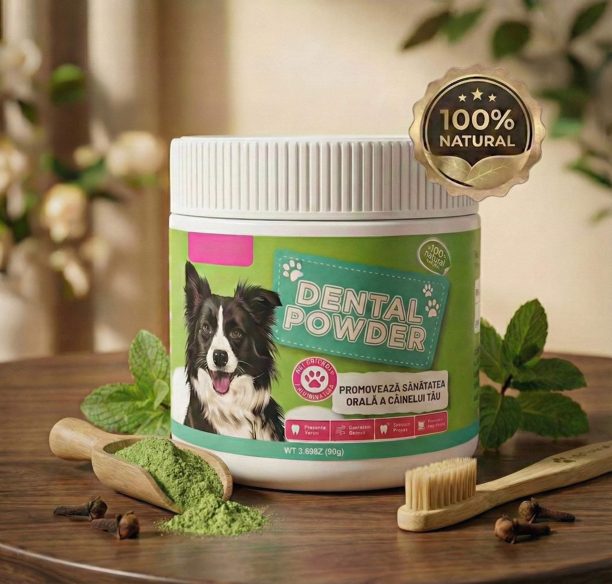 Pudră Dentară Câini Anti-Tartru cu Alge Marine și Probiotice