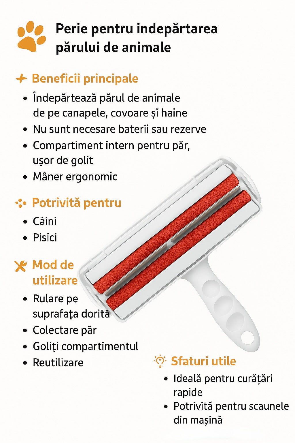 Perie cu absorbție electrostatică, pentru curățarea părului de animale